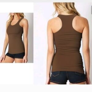 Brown racerback Long solid stretchy workout Sleeveless tank top
